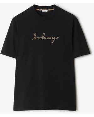 Burberry Check Ekd Cotton T-Shirt - Black