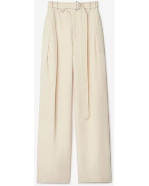 Burberry Gabardine Belted Pants - Natural