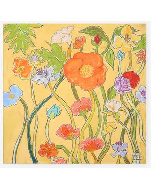 Burberry Highgrove Cascading Flowers Silk Scarf - Yellow