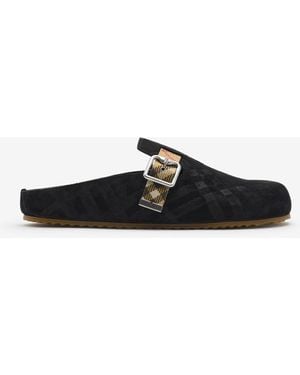 Burberry Check Suede Urchin Clogs - Black