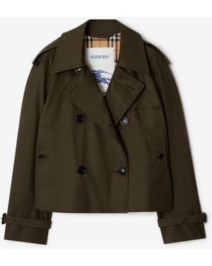 Burberry Cropped Tropical Gabardine Mayfair Trench Jacket - Green