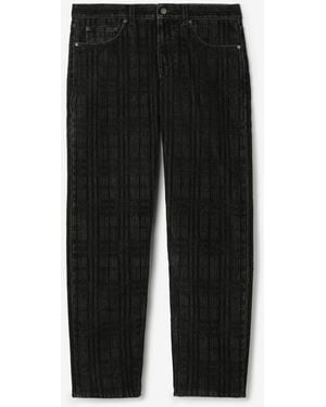 Burberry Check Flocked Straight Jeans - Black