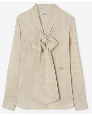 Burberry Striped Silk Scarf Blouse - Natural