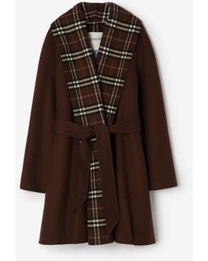 Burberry Check Trim Wool Wrap Coat - Brown