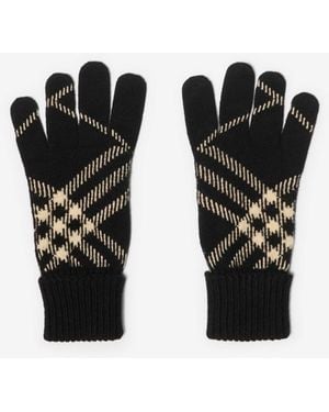 Burberry Check Cashmere Blend Gloves - Black