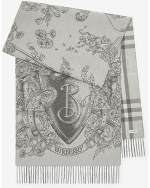 Burberry Reversible Etched Knight Cashmere Scarf - Grey