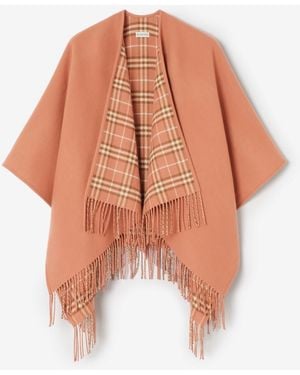 Burberry Reversible Check Wool Cape - Orange