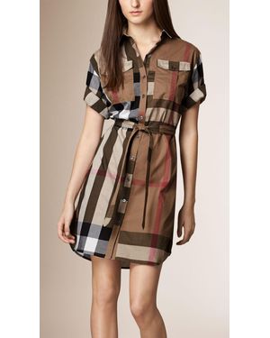 Burberry Check Cotton Box-fit Shirt Dress - Brown