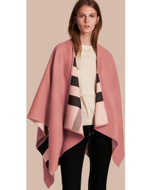 Burberry Reversible Check Merino Wool Poncho - Pink