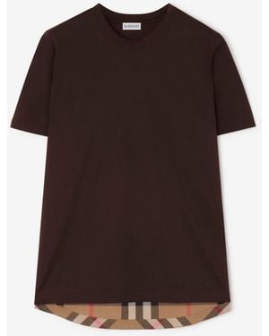 Burberry Check Panel Cotton T-Shirt - Brown