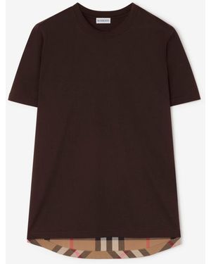 Burberry Check Panel Cotton T-Shirt - Brown