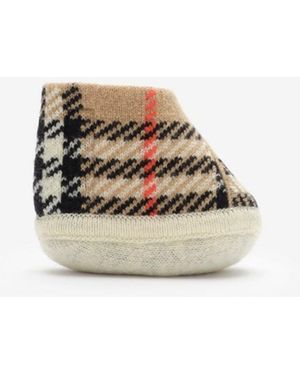 Burberry Childrens Check Wool Cashmere Blend Booties - Metallic