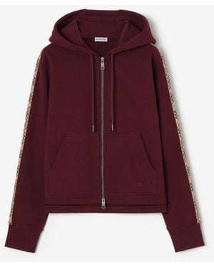 Burberry Check Trim Cotton Zip Hoodie - Red