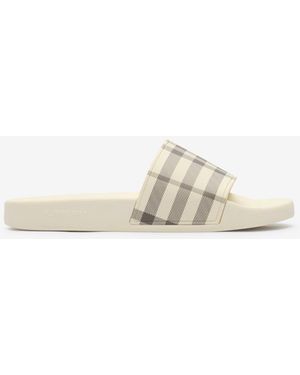 Burberry Check Slides - Natural