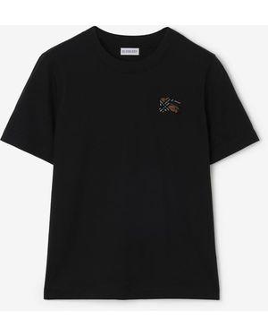 Burberry Cotton T-Shirt With Knight Check - Black