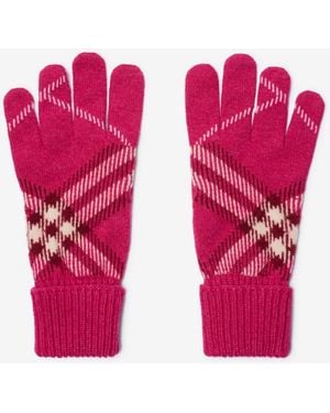 Burberry Check Cashmere Blend Gloves - Pink