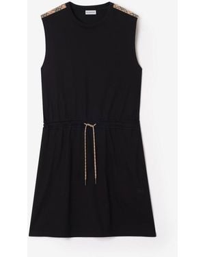 Burberry Check Trim Cotton Jersey Dress - Black