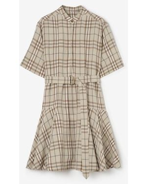 Burberry Check Linen Blend Dress - Natural