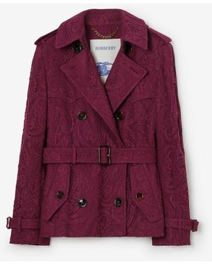 Burberry Short Paisley Lace Foxfield Trench Coat - Purple
