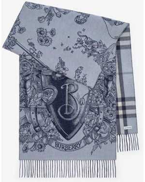 Burberry Reversible Etched Knight Cashmere Scarf - Blue