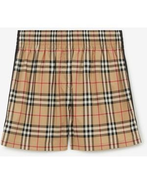 Burberry Check Cotton Shorts - Natural