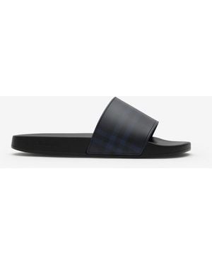 Burberry Check Slides - Blue