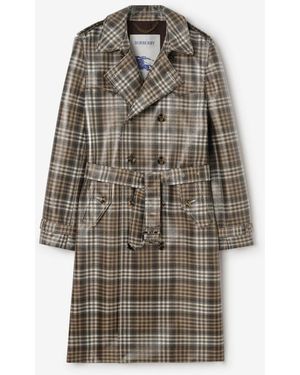 Burberry Long Check Coated Raffia-Effect Foxfield Trench Coat - Multicolour