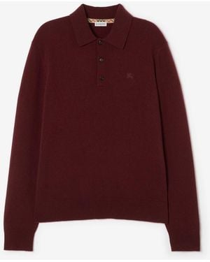 Burberry Long-Sleeve Cashmere Blend Polo Shirt - Red
