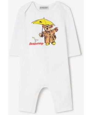 Burberry Childrens Rain Bear Stretch Cotton Jumpsuit - White