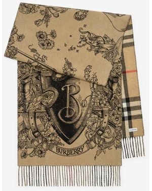 Burberry Reversible Etched Knight Cashmere Scarf - Natural