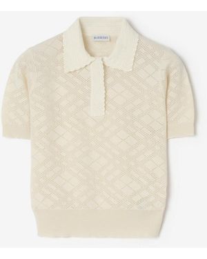 Burberry Check Wool Silk Polo Shirt - Natural