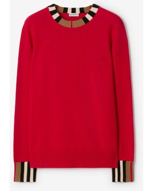Burberry Icon Stripe Trim Wool Cashmere Sweater - Rot