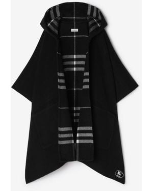 Burberry Check Cashmere Hooded Cape - Black