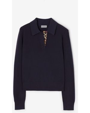 Burberry Long-Sleeve Wool Polo Shirt - Blue