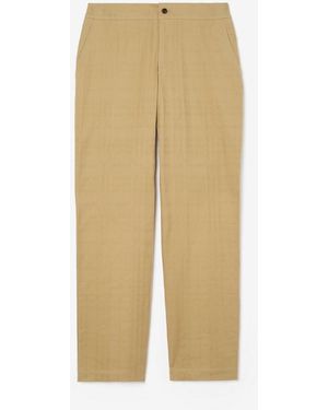 Burberry Textured Check Cotton Trousers - Natural
