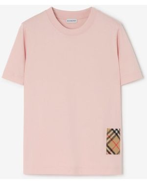 Burberry Check Cashmere Patch Cotton T-Shirt - Pink