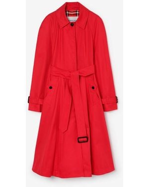 Burberry Long Gabardine Ellingham Fit-And-Flare Car Coat - Red