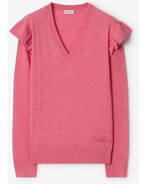 Burberry Ruffled Wool Sweater - Pink
