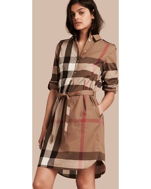 Burberry Check Cotton Shirt Dress - Brown