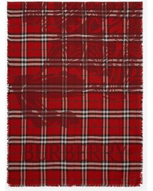 Burberry Wide Knight Check Wool Silk Scarf - Red