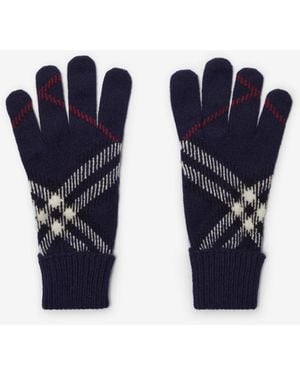 Burberry Check Cashmere Blend Gloves - Blue
