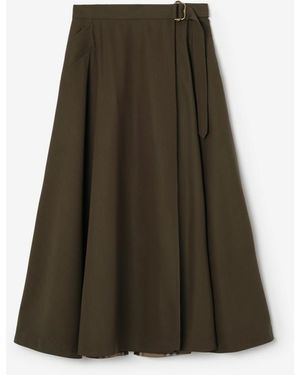 Burberry Wool Twill Midi Skirt - Green