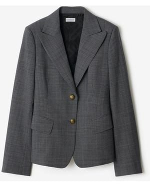 Burberry Check Wool Tailored Jacket - Grey