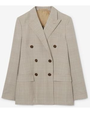 Burberry Check Wool Tailored Jacket - Natural