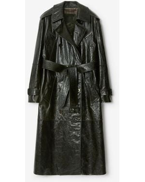 Burberry Long Embossed Leather Trench Coat - Black