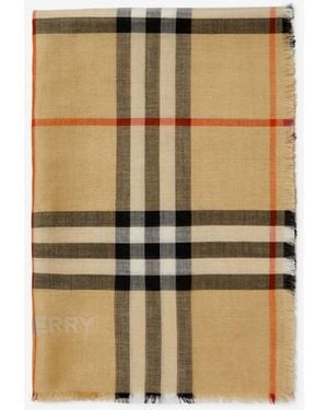 Burberry Classics Wide Reversible Check Wool Silk Scarf - Metallic