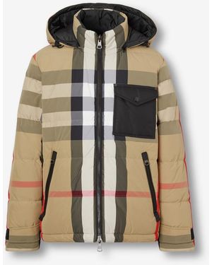 Burberry Check Reversible Hooded Down Jacket - Natural