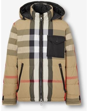 Burberry Check Nylon Reversible Hooded Puffer Jacket - Natural