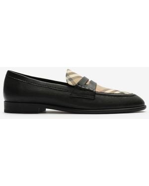 Burberry Check And Leather Opal Loafers - Black