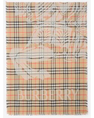 Burberry Wide Knight Check Wool Silk Scarf - Natural
